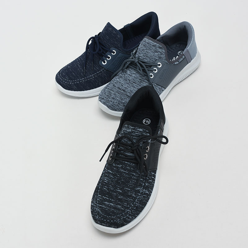 簡単脱着紳士スニーカーニット風モカシン紐