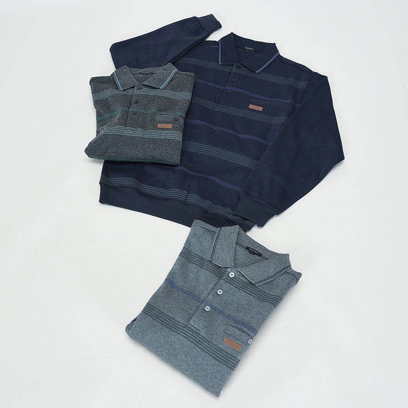 紳士裏起毛前身ボーダーポロトレーナー