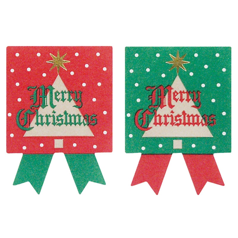 クリスマススクエアリボンシ−ル 2色アソ−ト(各色50枚入)《WEB》