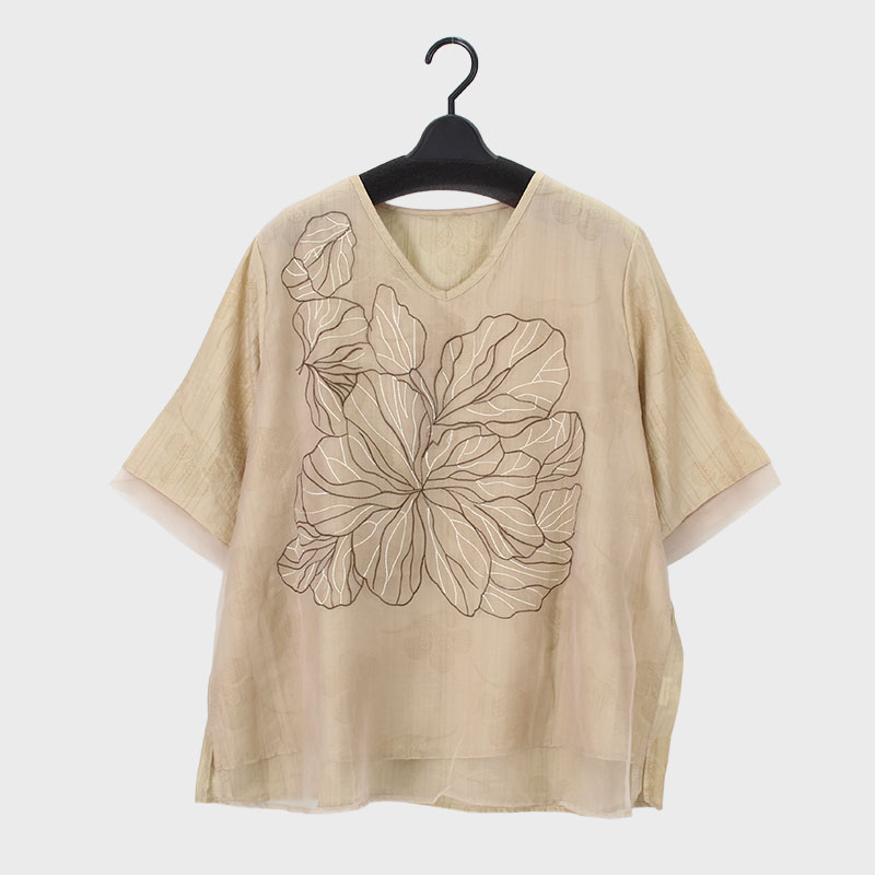 婦人『Khaki Koji』刺繍シアーデザインブラウス