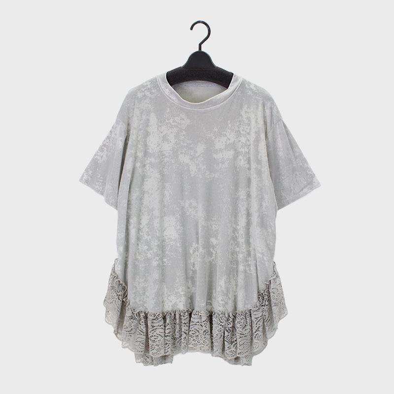 婦人『Koco Line 』裾レースベロアTシャツ