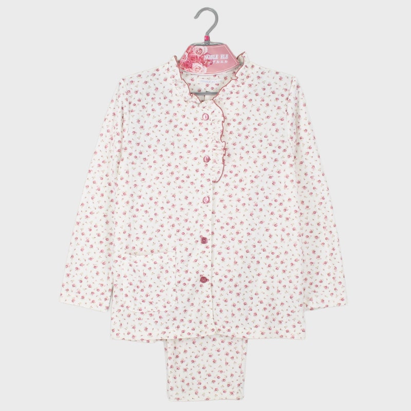 婦人キルトフリル衿前開きパジャマ(バラ)