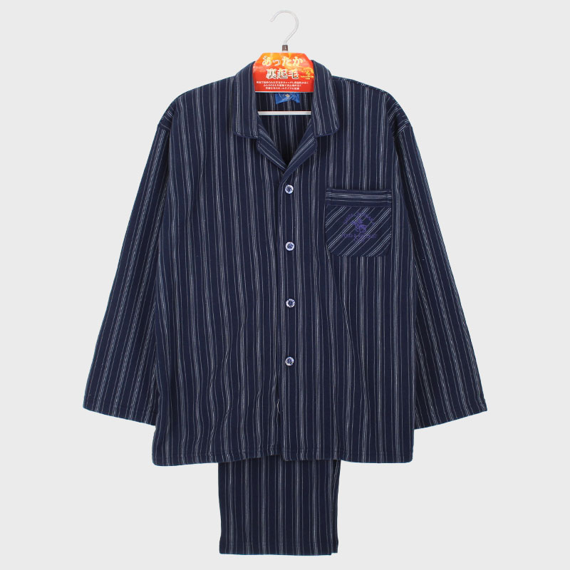紳士『SANTA BARBARA POLO』E/Cシャギー衿付き前開きパジャマ(ストライプ)
