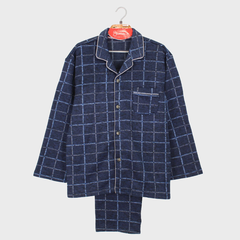紳士セーターフリース衿付き前開きパジャマ(格子)《WEB》