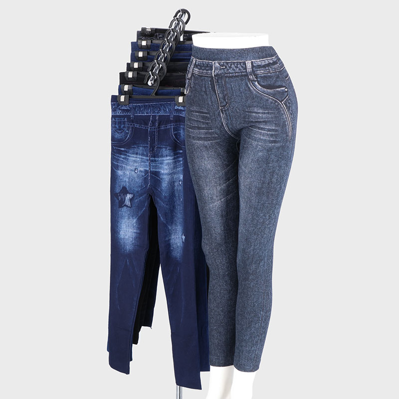 婦人成形編みデニム柄のびのびレギンス