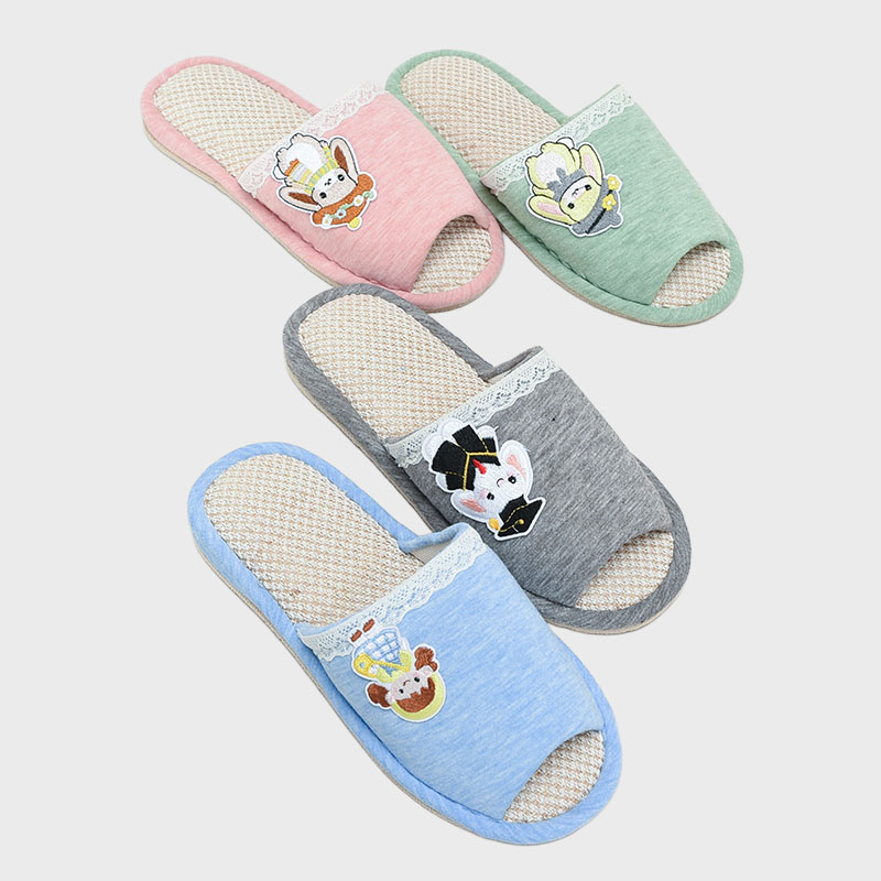 婦人外縫ウサギ刺繍スリッパ