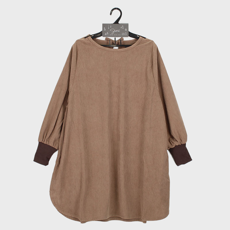 婦人コール天袖リブ付きかぶり型カッポー