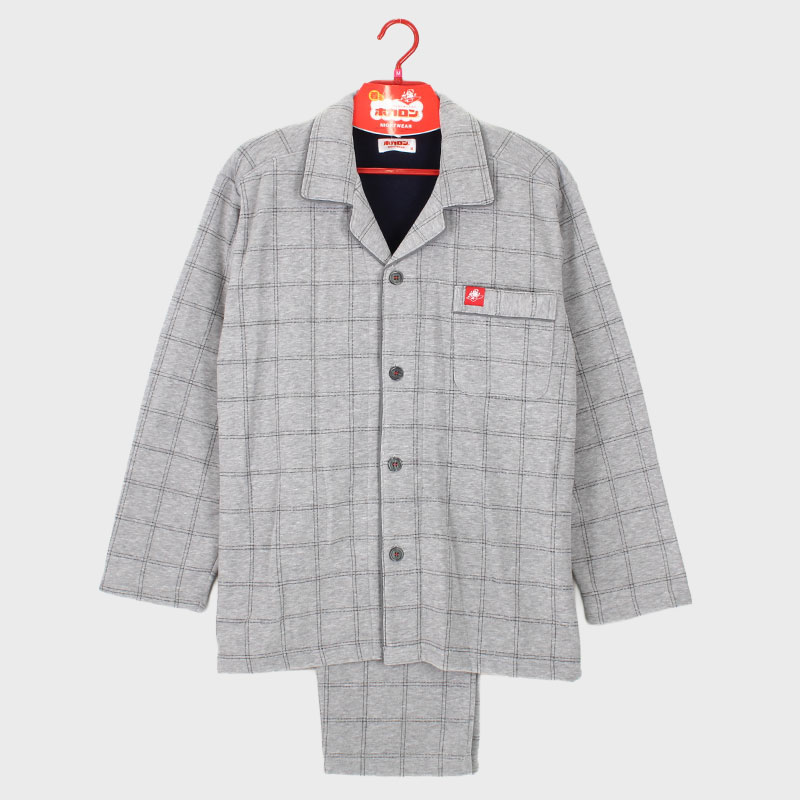 紳士『ホカロン』シャギー衿付き前開きパジャマ(格子)