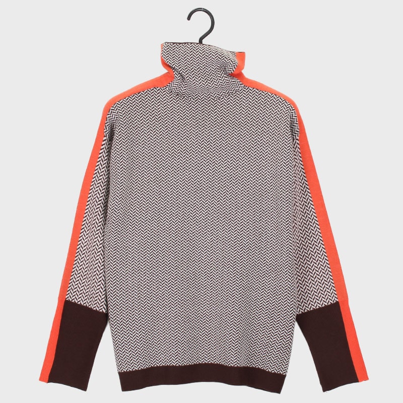 婦人ニット ヘリンボーンJQ柄袖ライン