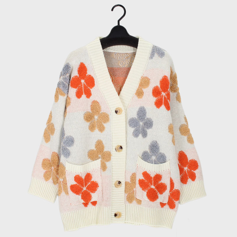 婦人ニットカーディガン(花柄)