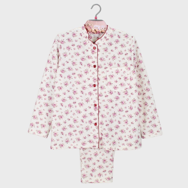 婦人シャギーマオカラー前開きパジャマ(小花)