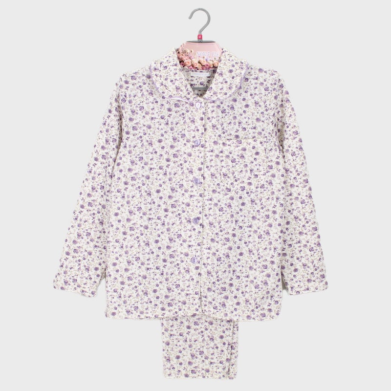 婦人シャギー衿付き前開きパジャマ(更紗花)