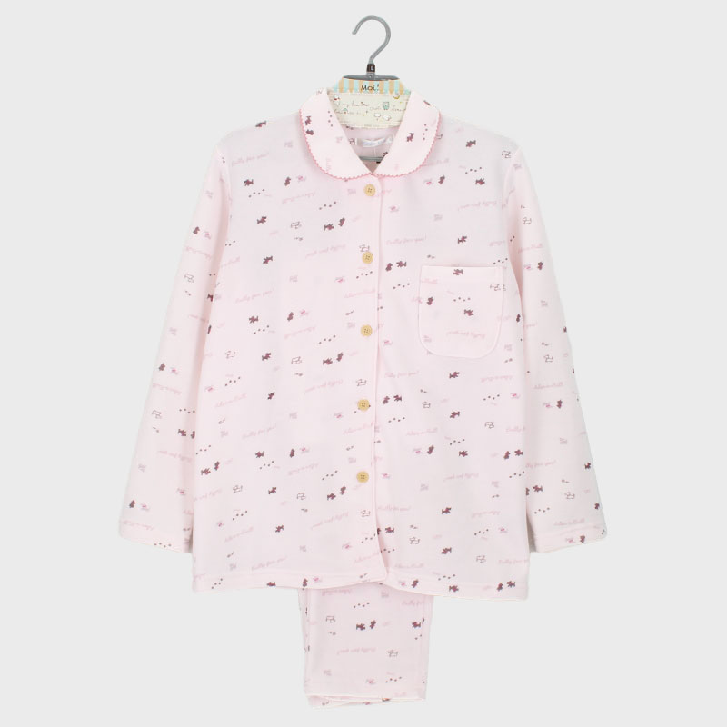 婦人シャギー衿付き前開きパジャマ(テリア犬)