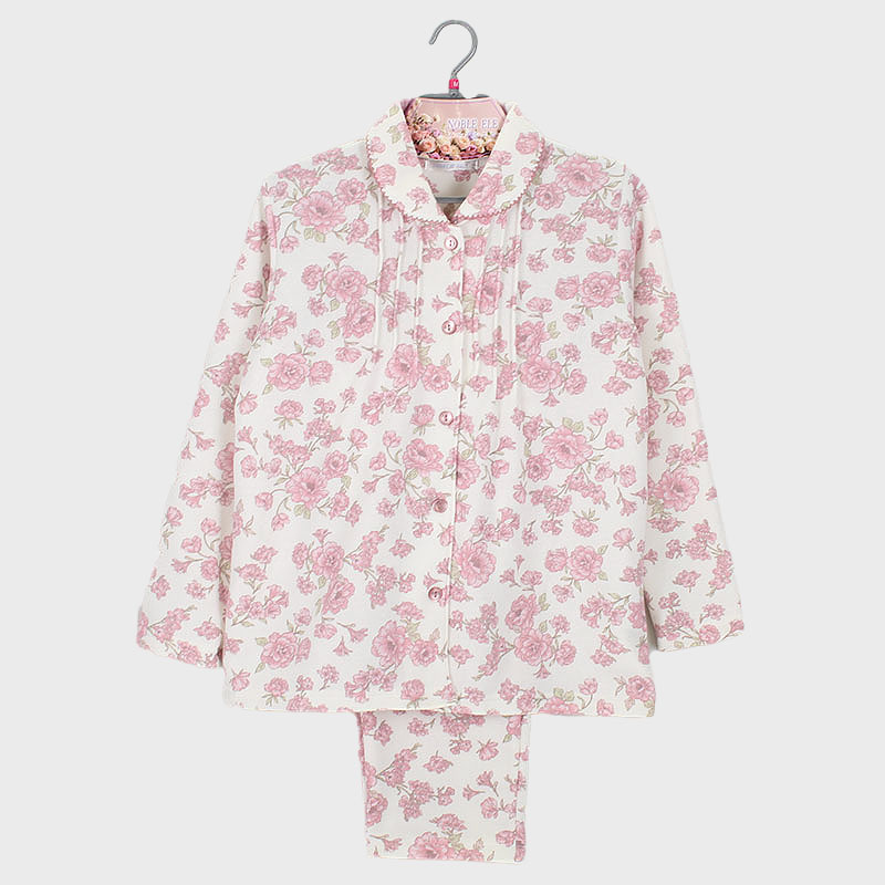 婦人シャギー衿付き前開きパジャマ(くくり花)