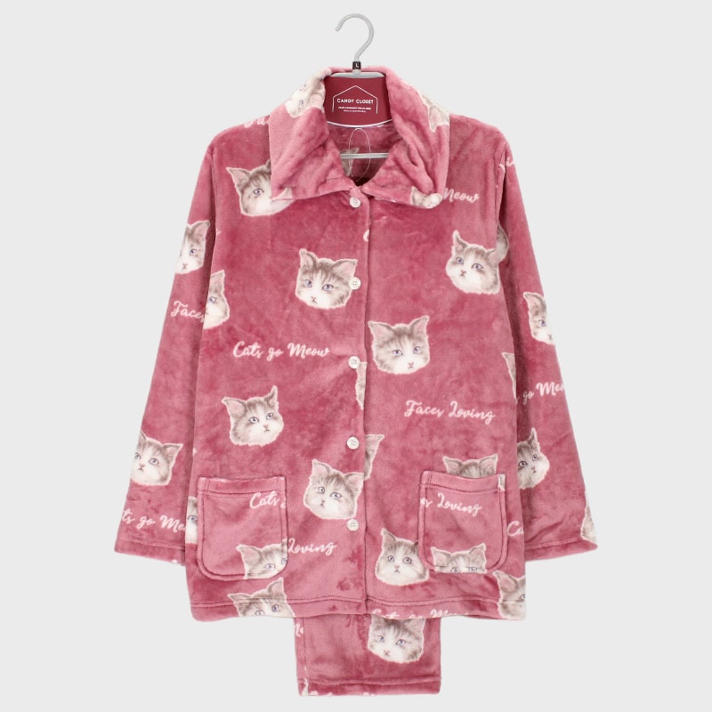 婦人『Candy closet』フランネルフリース衿付き前開きパジャマ(ラガマフィン)