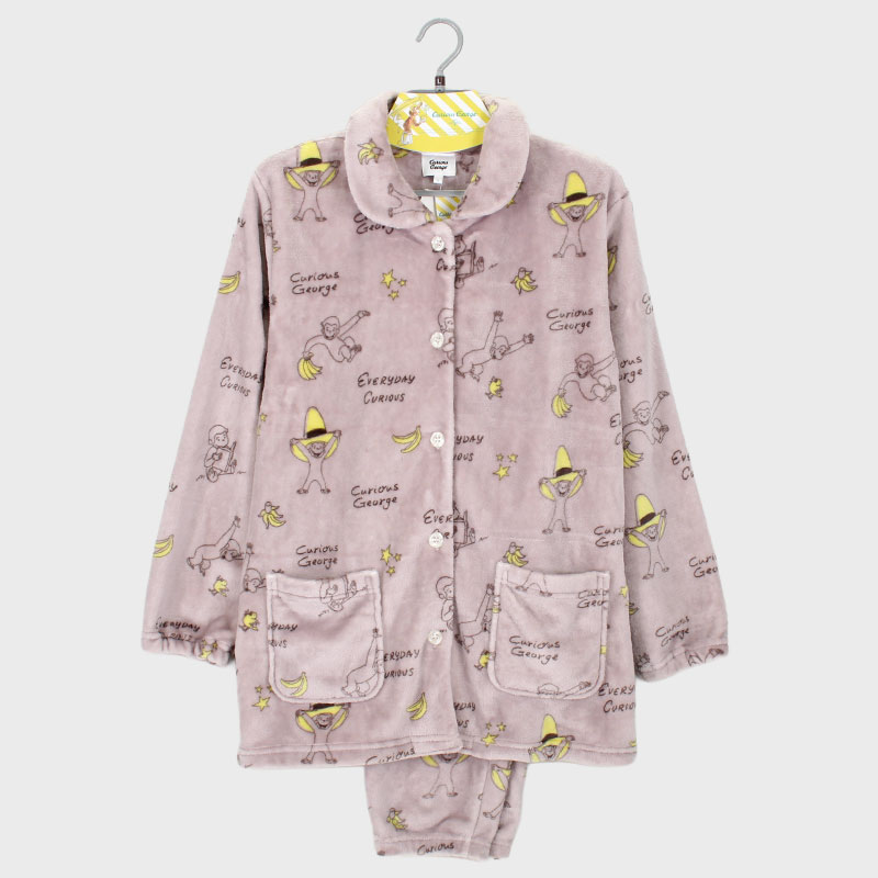 婦人フランネルフリース衿付き前開きパジャマ(おさるのジョージ)