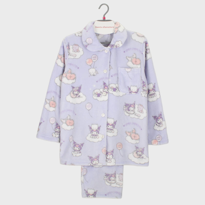 婦人『サンリオ』フランネルフリース衿付き前開きパジャマ(クロミ)