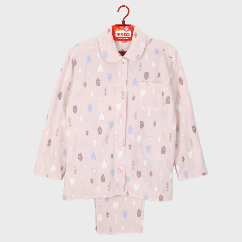 婦人『ホカロン』シャギー衿付き前開きパジャマ(北欧柄)