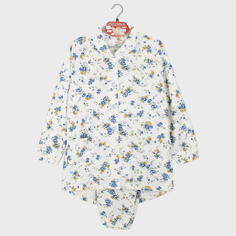 婦人『親切パジャマ』E/Cシャギーラグラン袖衿付き前開きパジャマ