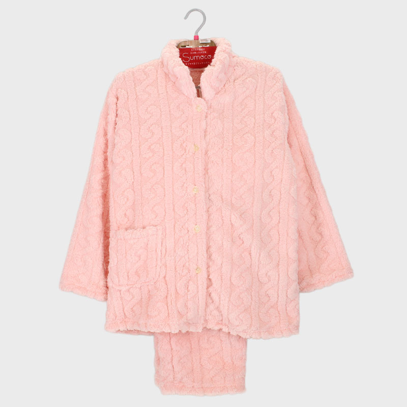 婦人フランネルフリース衿付き前開きパジャマ(無地)《WEB》