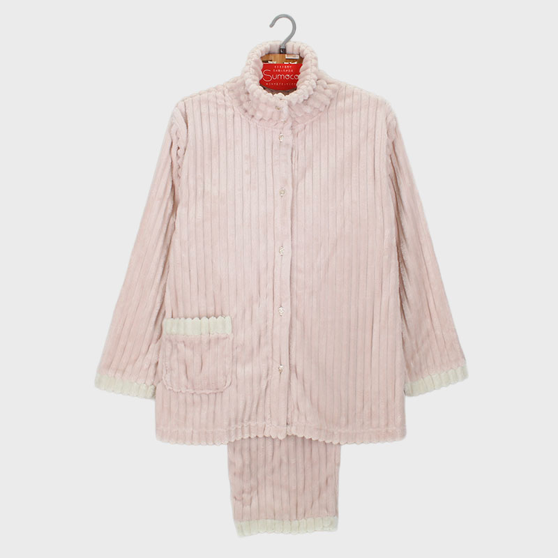 婦人マイクロウェーブ針抜きハイネック前開きパジャマ(無地)《WEB》