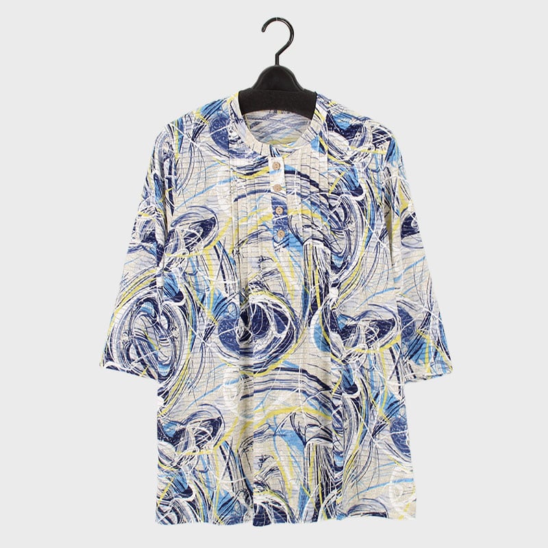 婦人7分袖プリントピンタックチュニック