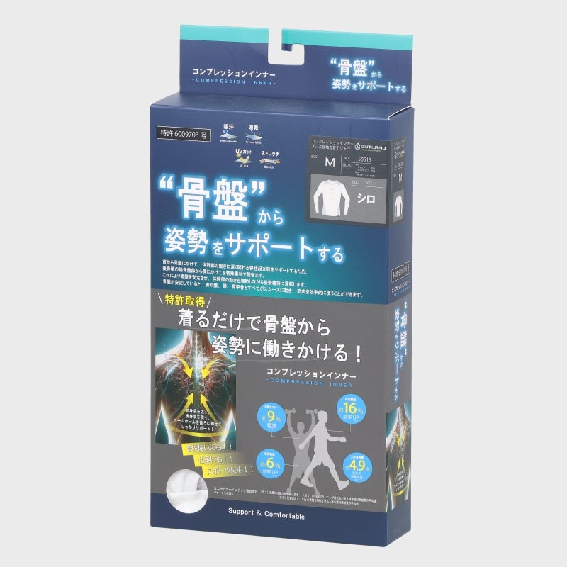 紳士「骨盤」から姿勢をサポートするコンプレッションインナーメンズ長袖丸首Tシャツ(58513)