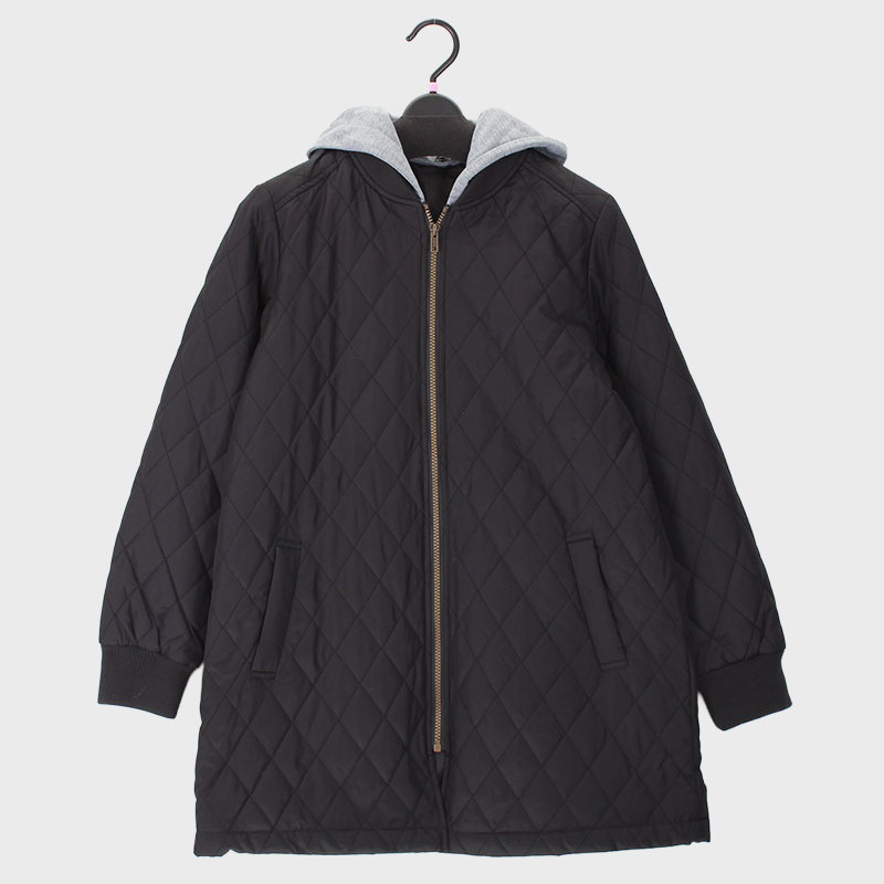 【在庫限り】婦人フード取り外し可能リブ付中綿コート