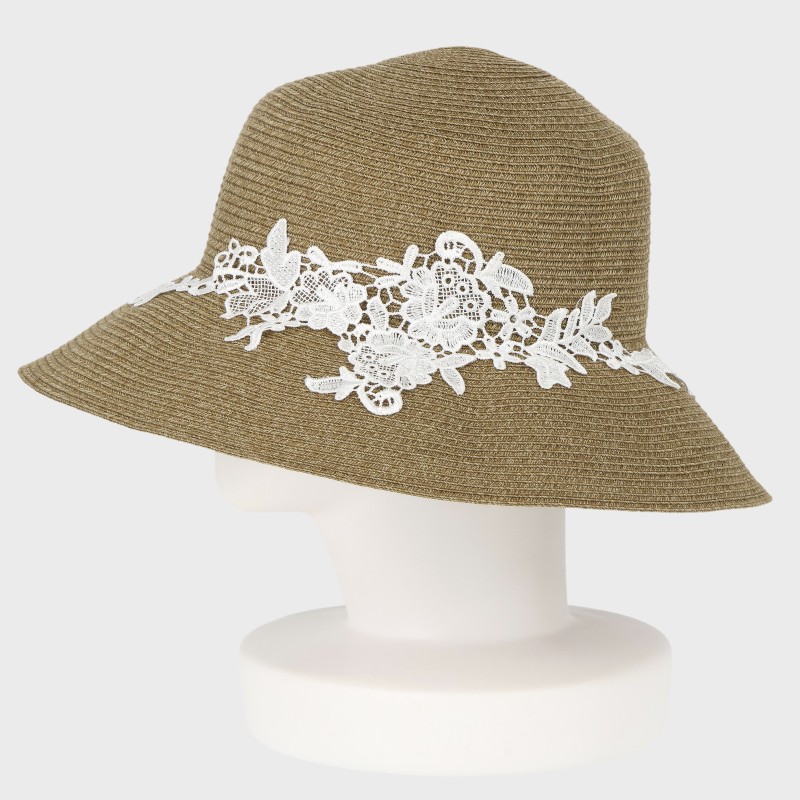 『丸洗いOK』レース付きつば広ブレードハット/サイズ調節可・UVケア・あご紐用ループあり