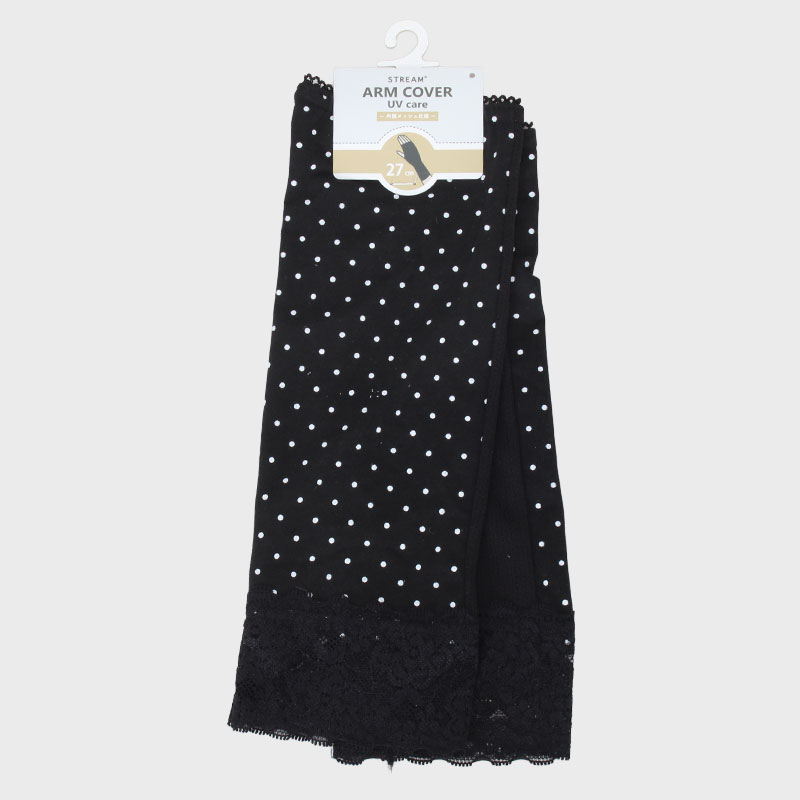 婦人アームカバー『レース付きドット 指穴付き』