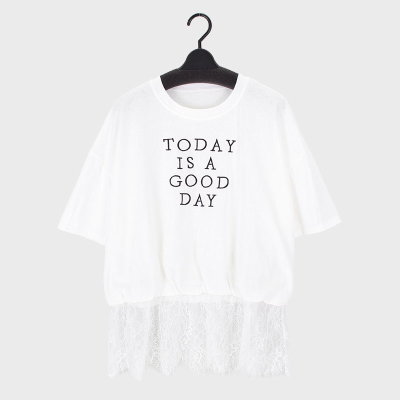 婦人裾レース付きTシャツ