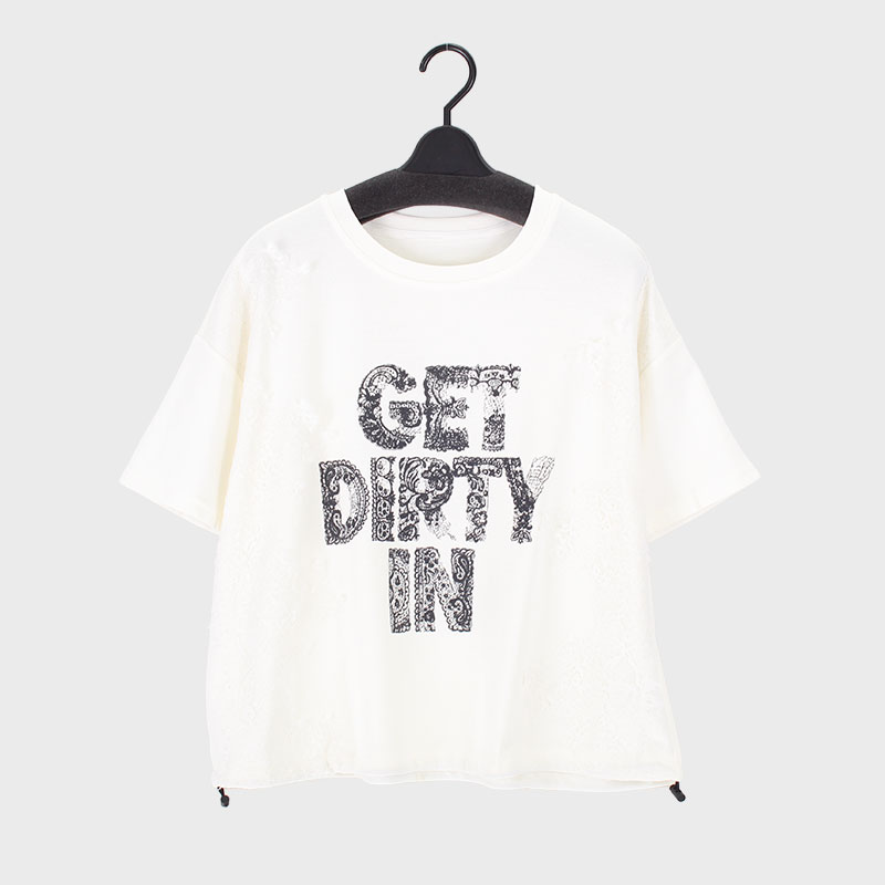 婦人レース付き英字Tシャツ