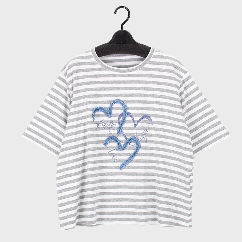 婦人ボーダーデニムハートTシャツ