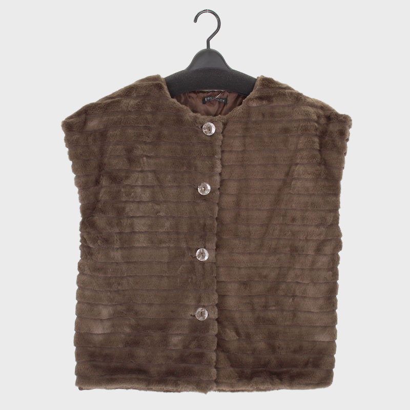 婦人前ボタンフレンチ袖ファーベスト