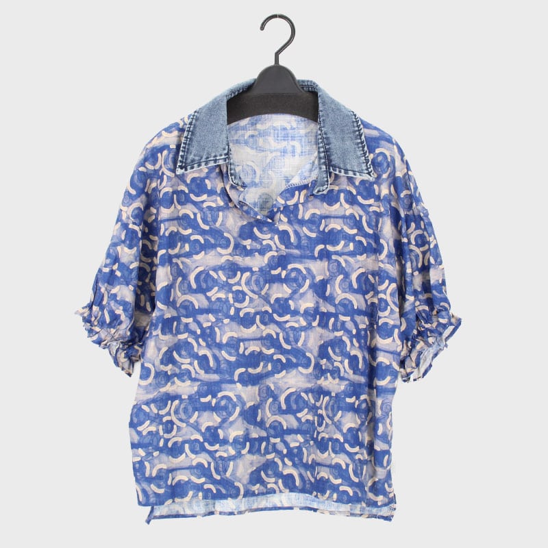 婦人『VERITE』半袖デニム襟プリントシャツ