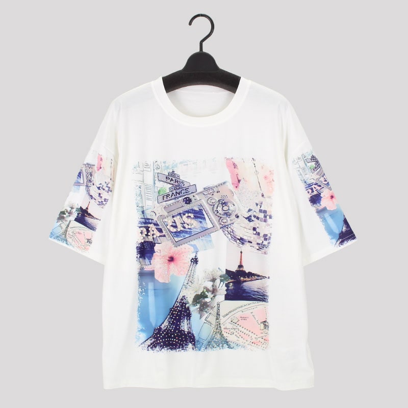 婦人英字プリントパールキラキラTシャツ