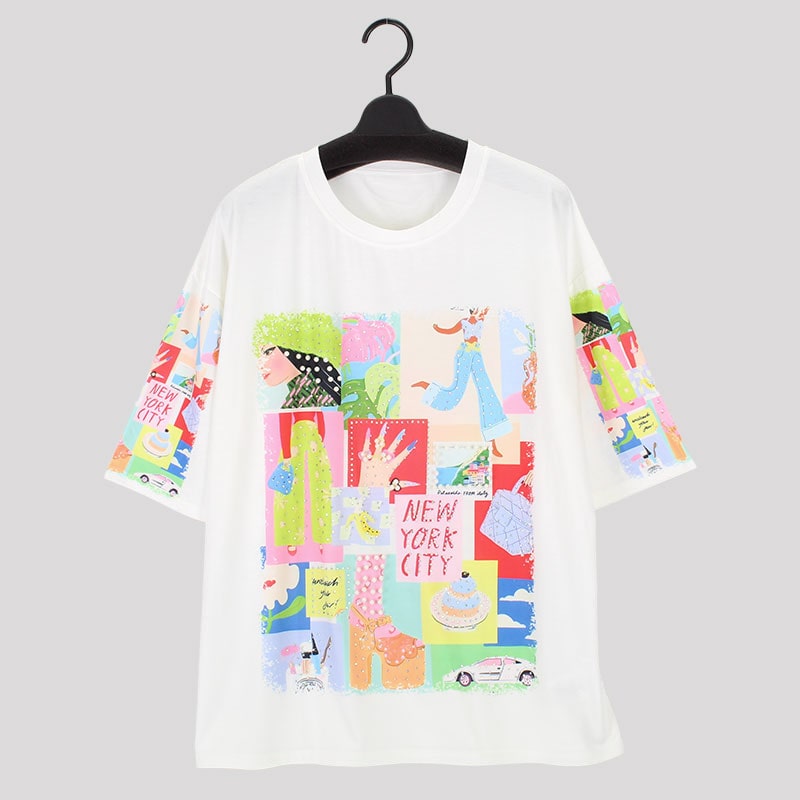 婦人英字プリントパールキラキラTシャツ