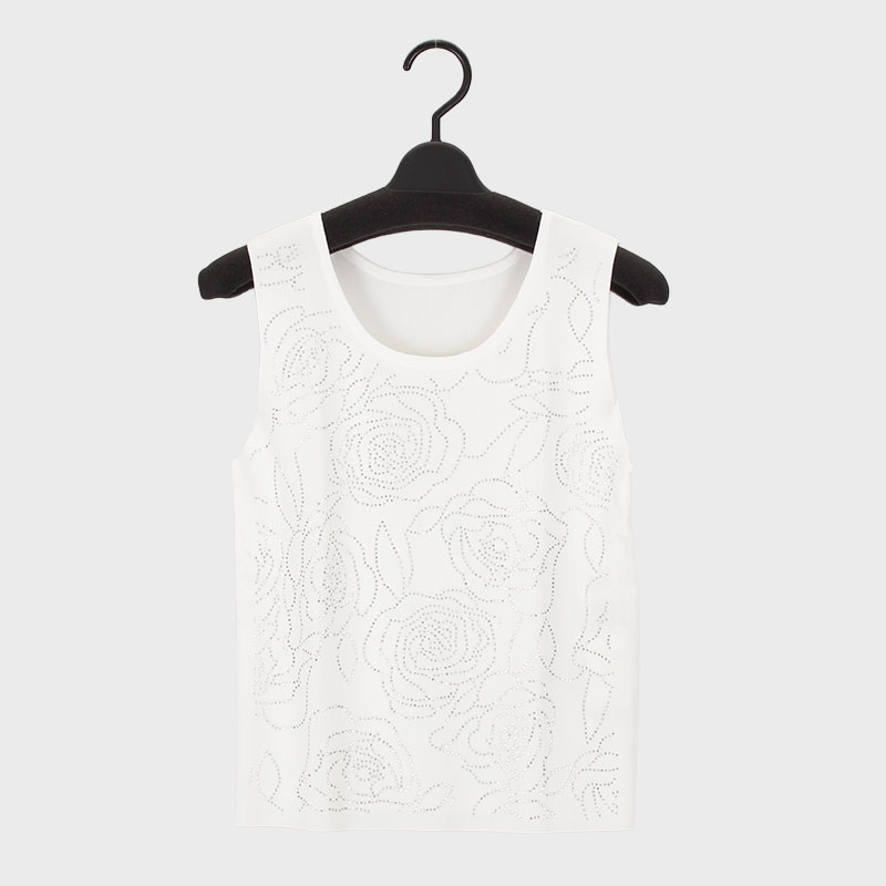 婦人キラキラストーン付きニットタンクトップ