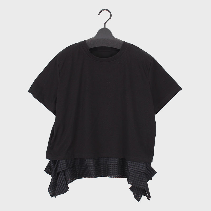 婦人『VERITE』チェックレース裾Tシャツ