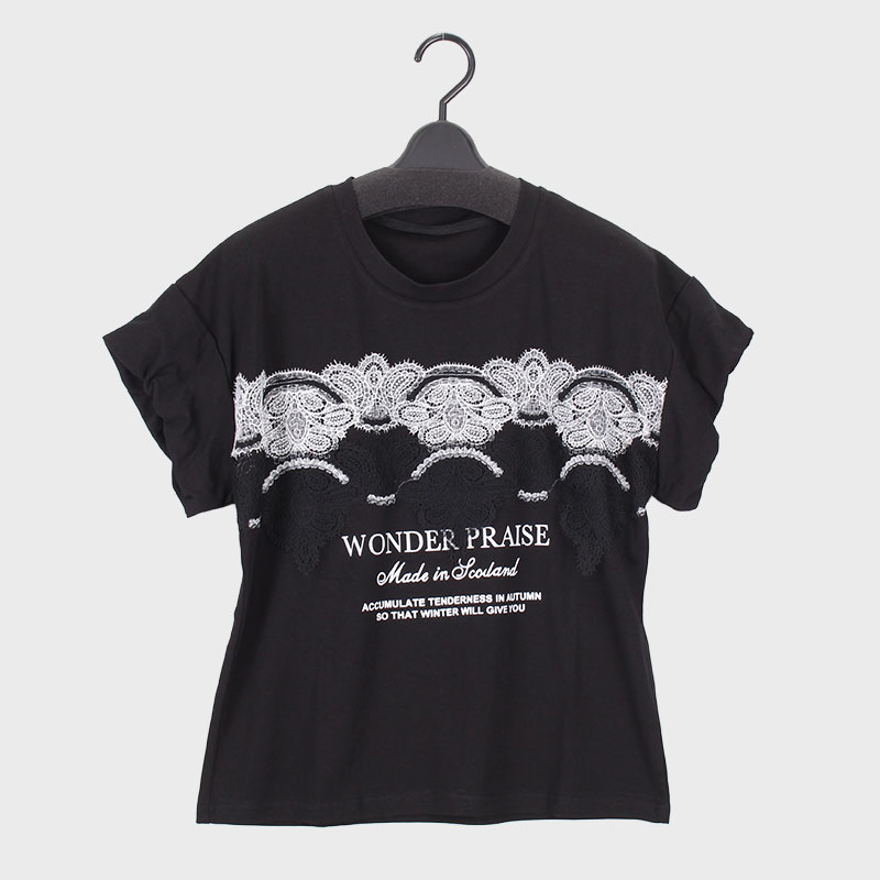 婦人『VERITE』レースプリントTシャツ