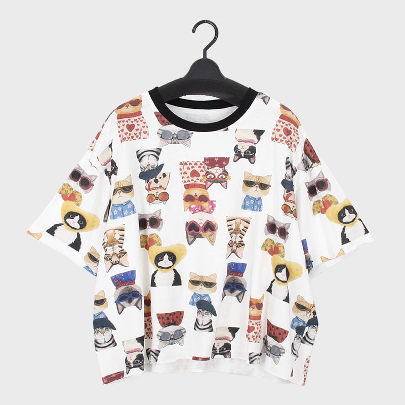 婦人『Khaki Koji』猫 プリントTシャツ