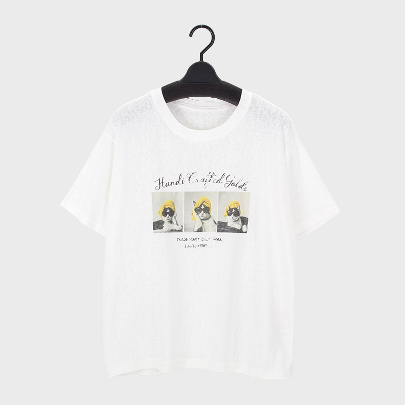 婦人『Khaki Koji』猫 プリントTシャツ