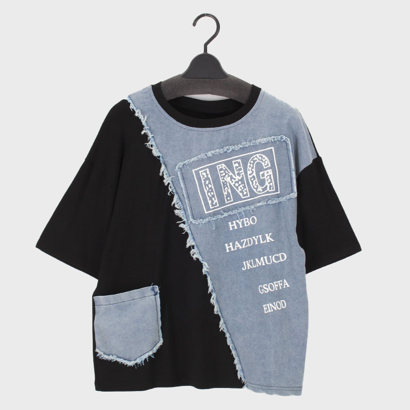 婦人『Khaki Koji』デニム切替デザインTシャツ