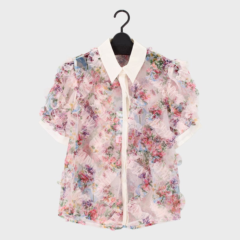 婦人『VERITE』花プリントシアーシャツ