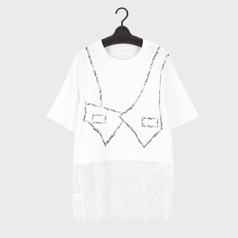 婦人『Khaki Koji』チュール付 ベストプリントTシャツ