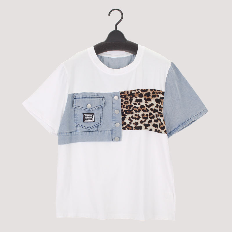 婦人『Khaki Koji』ヒョウ柄×デニムTシャツ