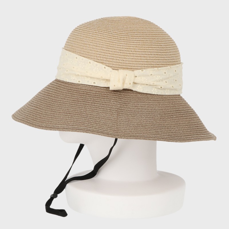 『洗える帽子』レースリボンツートンカラーキャペリンハット/UVカット・あご紐付き・サイズ調節可・抗菌防臭・吸水速乾