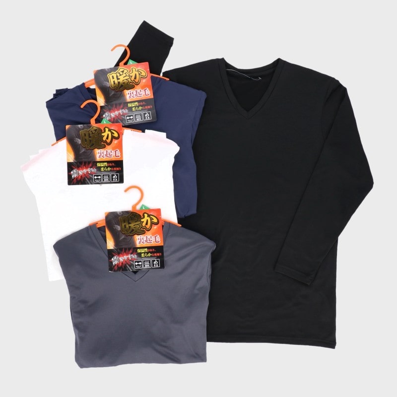 紳士エステルベア天裏起毛長袖X首Tシャツ