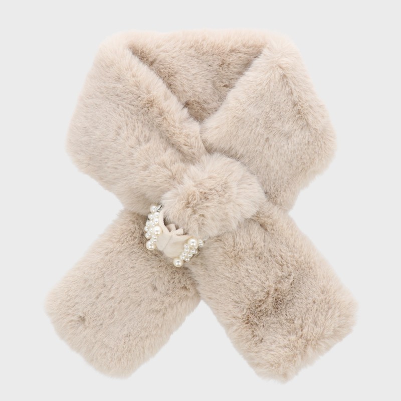 パールビジュー付きリボン差込みファーティペット