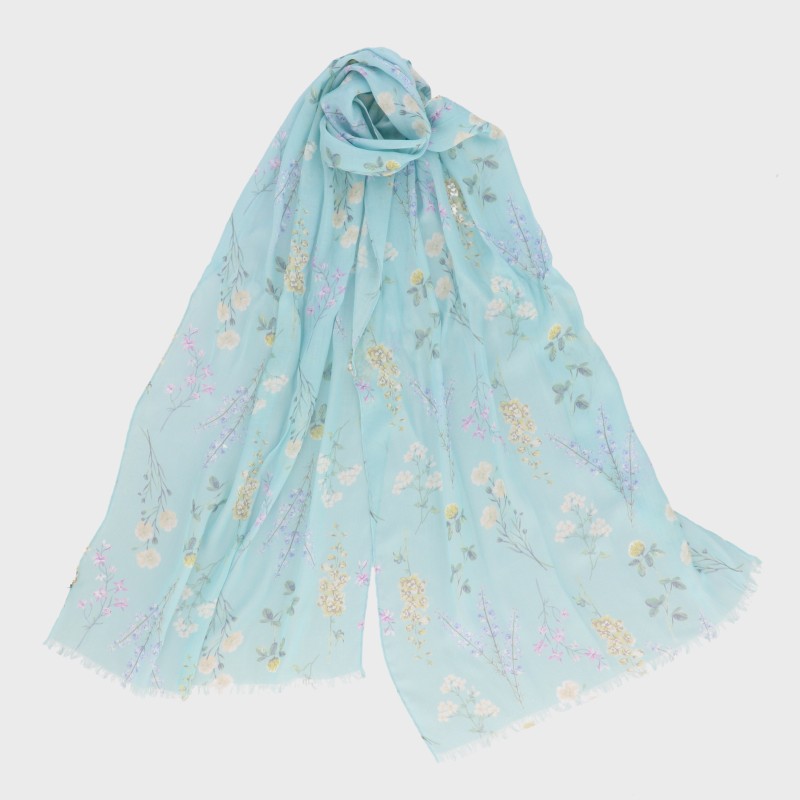 『冷感シリーズ』冷感UVレーヨンプリントストール(ボタニカル柄)/UVカット・接触冷感